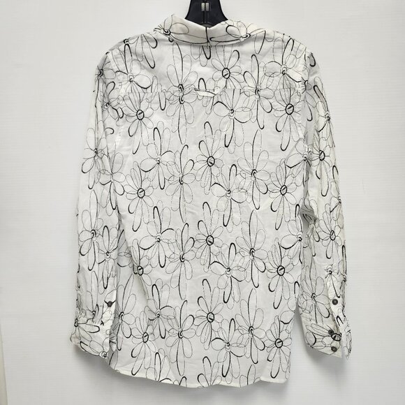 Atelier by Lyse Spenard Women's White/Black Flower Embroidered Top Size S - Picture 3 of 5